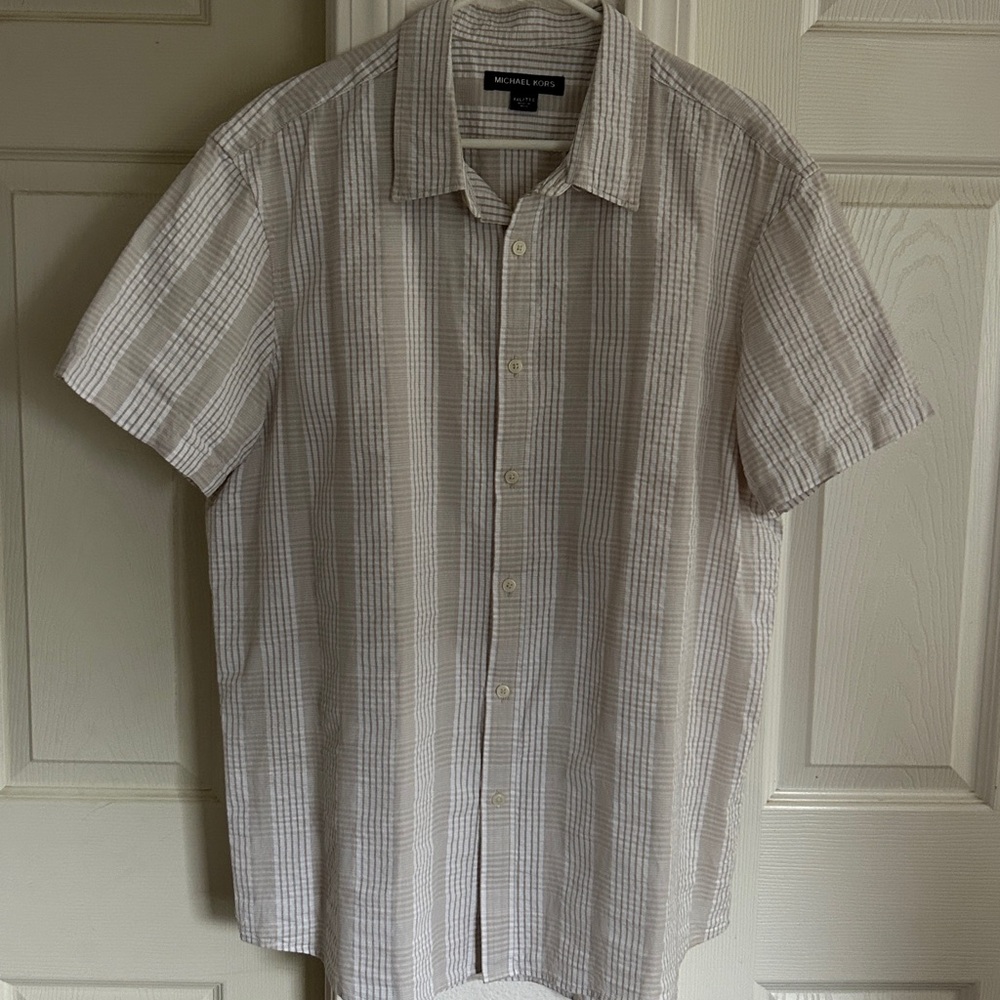 Michael Kors XXL Mens Tan stripe seersucker button down - Picture 2 of 5
